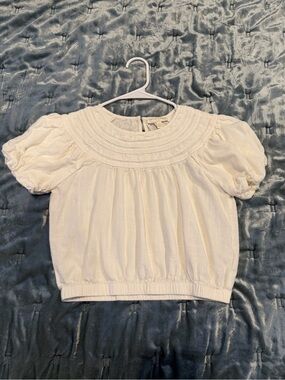 Chelsea & Violet Cream Puff-Sleeve Smocked Yoke Top